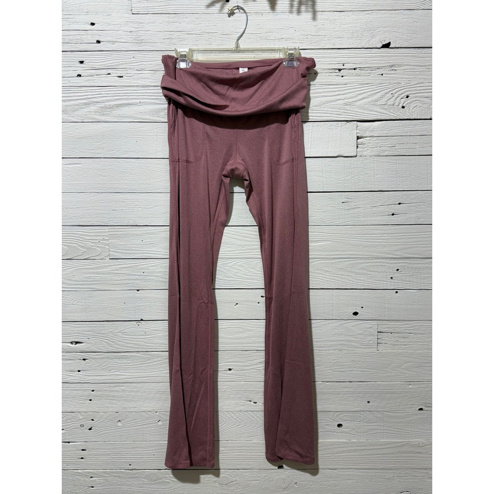 Halara Flare Leggings Womens XL Mauve NEW Foldover Waist Pockets Yoga Pants